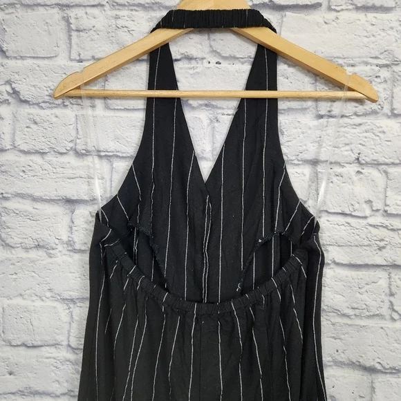 Anthropologie Little Lies Pinstripe Halter Neck Jumpsuit